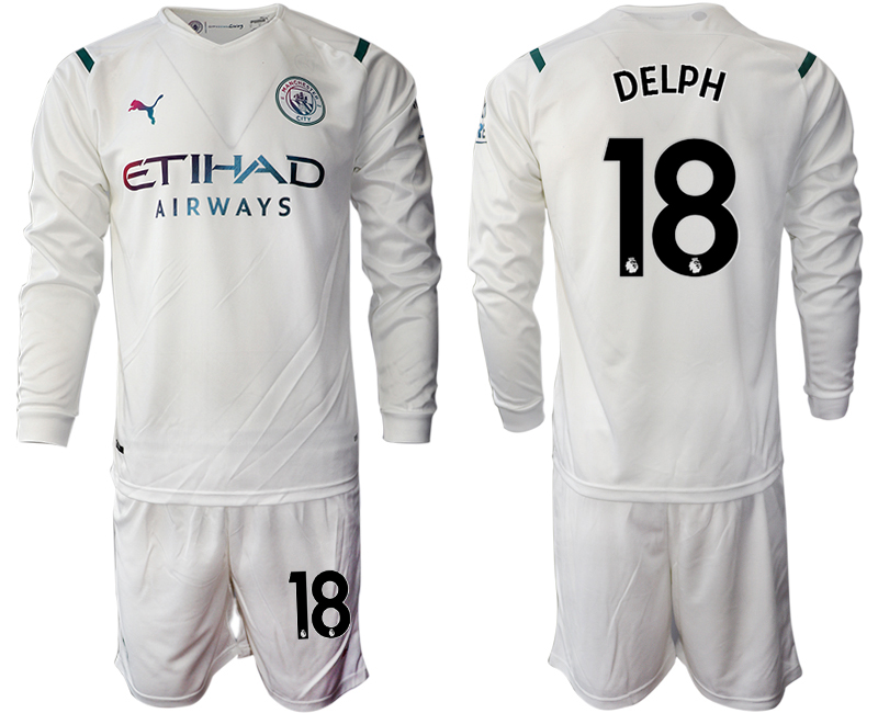Men 2021-2022 Club Manchester city away white Long Sleeve #18 Soccer Jersey